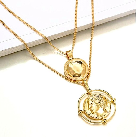 Gold Coin Pendant Necklace, Multilayer, Charm, Boho, Medallion - Picture 11 of 12